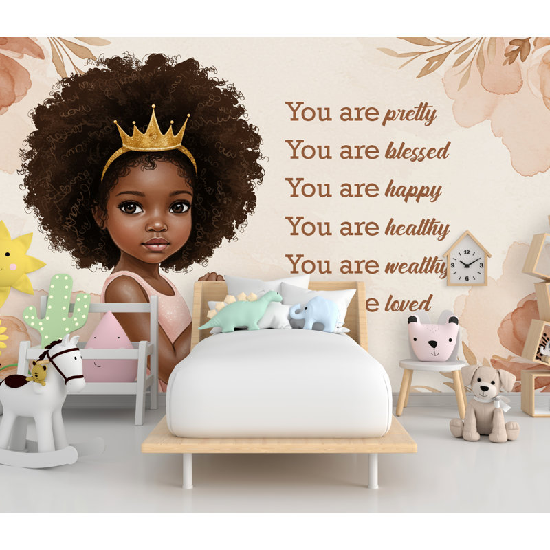 Adhésif mural princesse Afro, Peler et coller, L 60 po x l 33 po