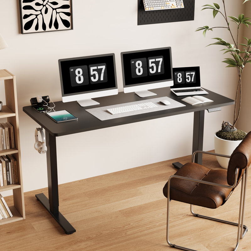 Adjustable Standing Desk, Whole-Piece Desktop, Black, 60" W x 24" D