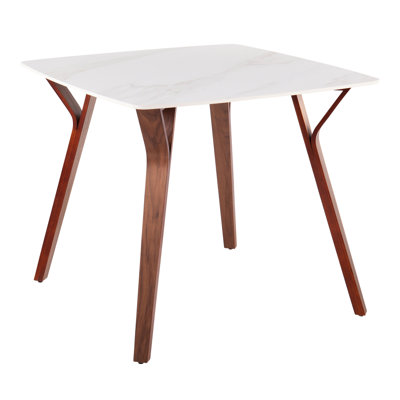 Table de salle à manger en bois de noyer et marbre blanc, design Mid-Century, hauteur fixe, pieds courbés, pouvant accueillir quatre personnes à l'intérieur, limite de poids de 100 lb, assemblage requis, profondeur de 38,06 po, largeur, marbre de 30,57 po de hauteur