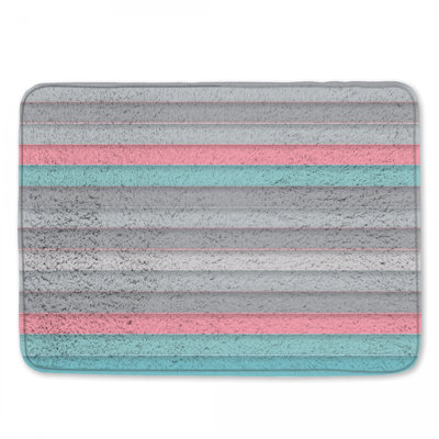 Gray And Pink Stripes Bath Mat