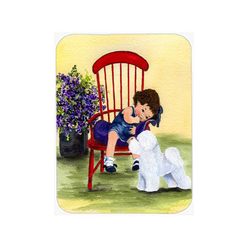 Winston Porter Little Girl with Her Bichon Frise Glass Cutting Board