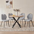Ensemble de salle à manger moderne 5 pièces, table ronde 39,4 po grain de bois naturel 100R avec 4 chaises de salle à manger rembourrées grises