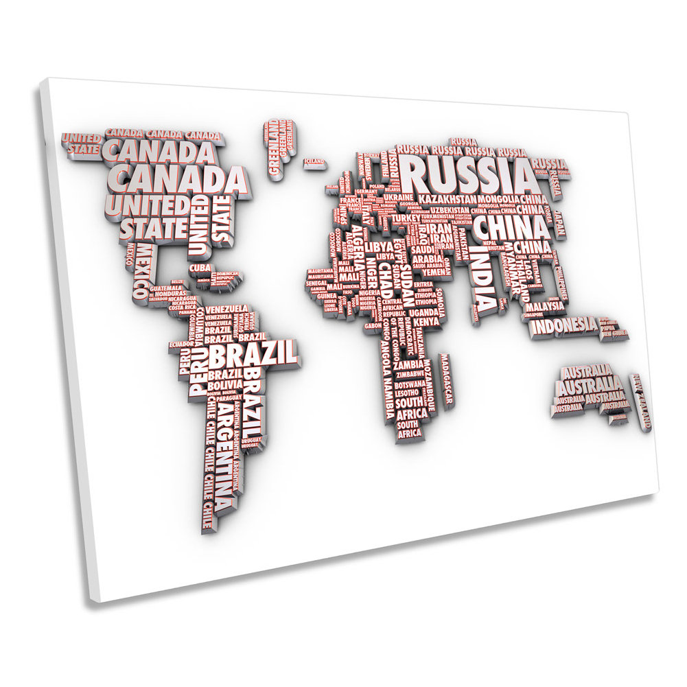 Map Of The World Typography - Wrapped Canvas Print