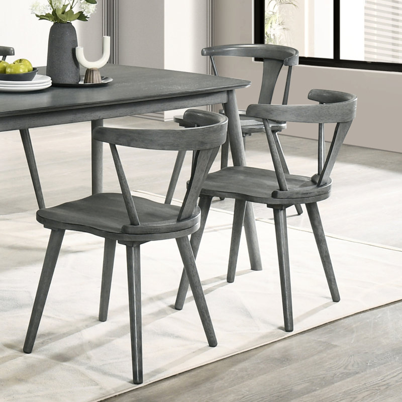 Deux chaises d'appoint rustiques rétro en bois massif gris pour la cuisine et la salle à manger, Grey