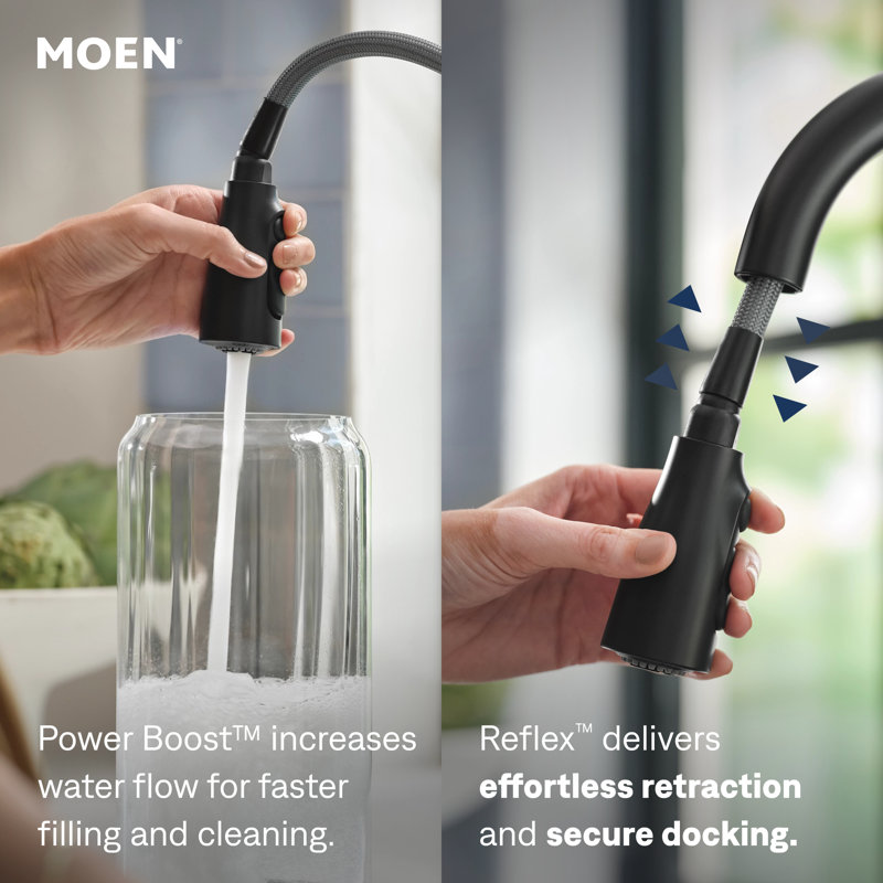 Robinet de cuisine à poignée simple rétractable élégant avec technologies Power Boost et Duralock Moen, Bronze huilé