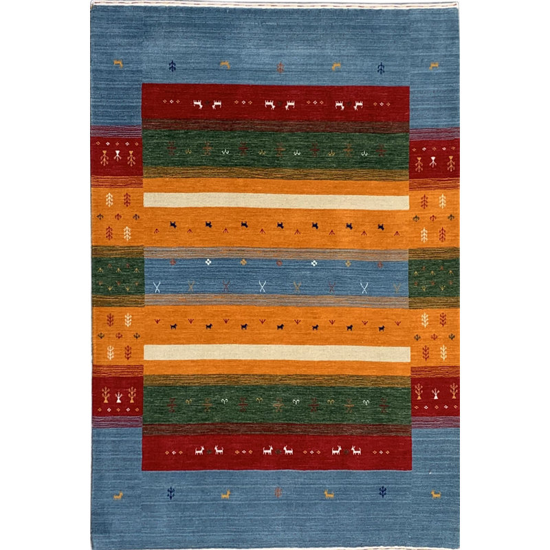 Multicolor Hand-Knotted Wool Stylized Animal Motifs Geometric Modern Contemporary Carpet Rug, 8' x 10'