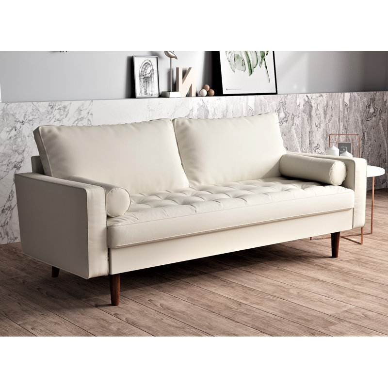 70" Faux Leather Square Arm Sofa, White