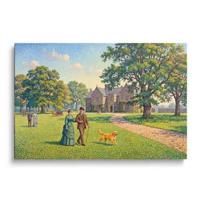 Multicolor Canvas English Manor Landscape Painting, Painterly Estate Garden Wall Art for Living Room Dining Room and Bedroom
