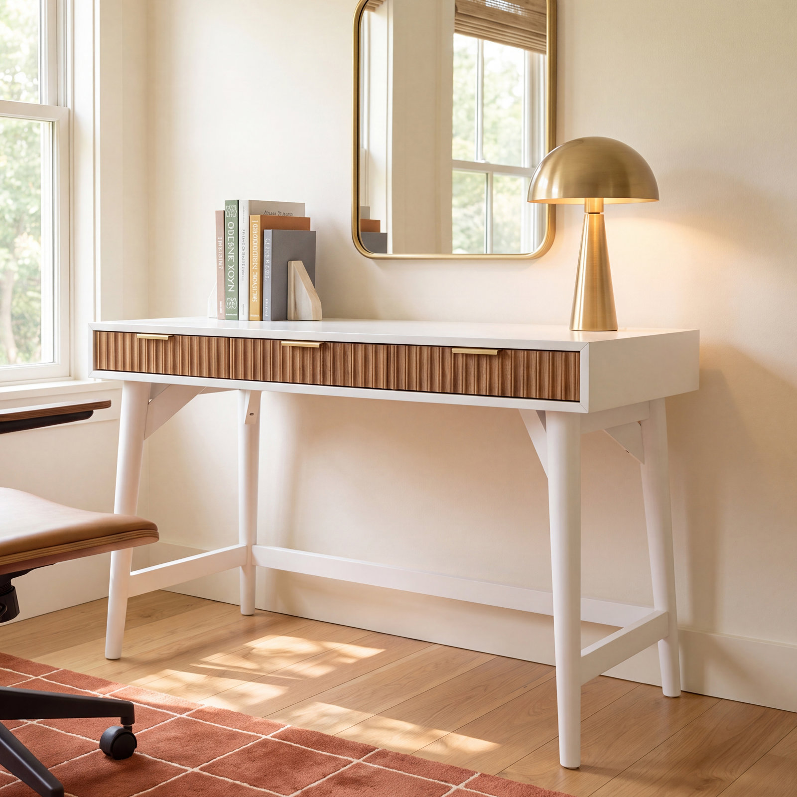 52" Wood Writing Desk, White/Natural