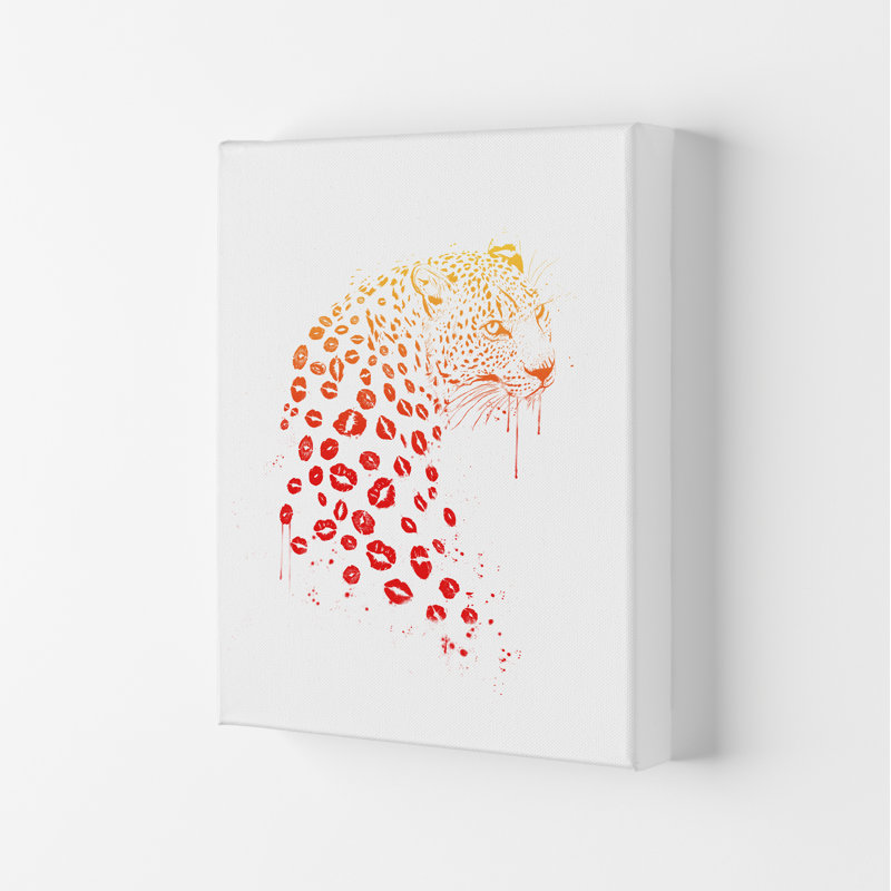 Kiss Me Leopard by Mercedes Lopes Charro - Print, 29.7cm H x 21cm W x 4cm D, Wrapped Canvas