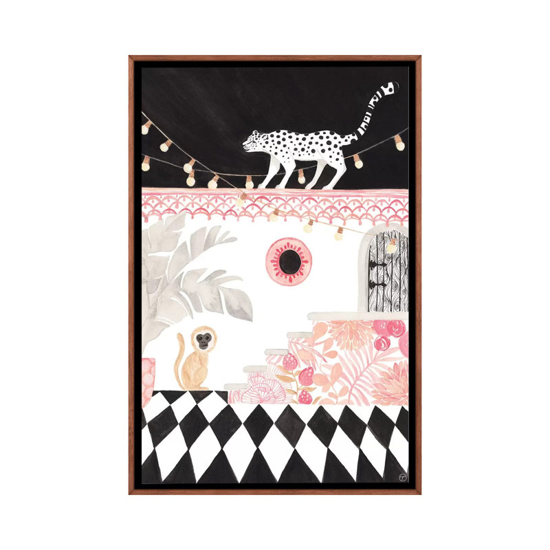 Art sur papier leopard et singe, Toile avec cadre en bois classique, H 48 po x l 32 po x P 1,5 po