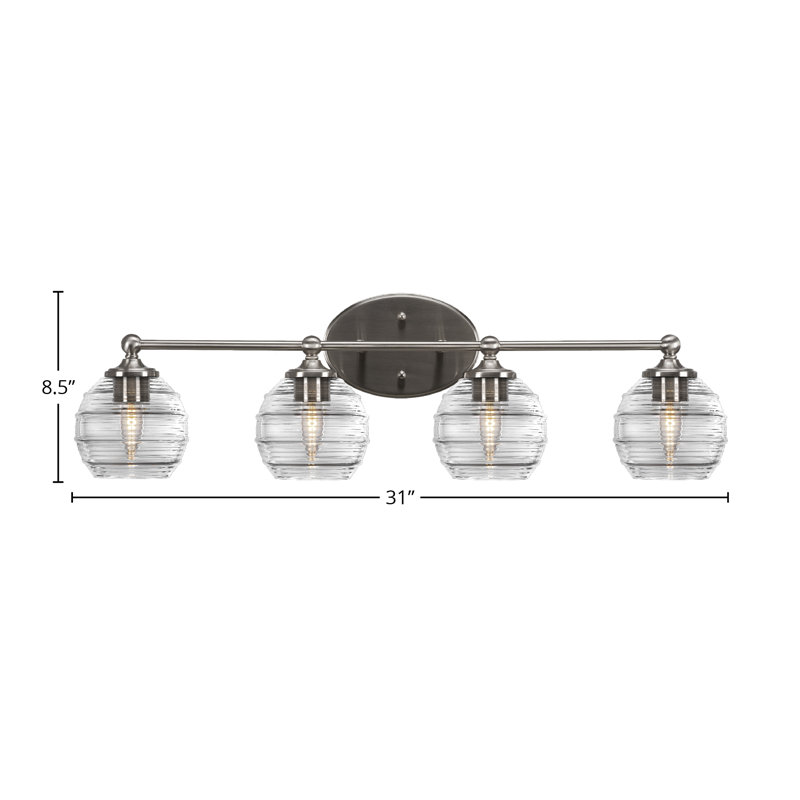 Aitkens 4 Light Bath Bar Shown In Brushed Nickel Finish With 6" Ribbed Glass, White
