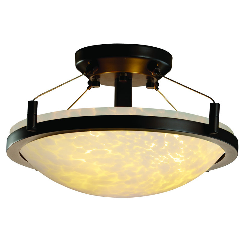 Aleyla Artisan Glass Semi Flush Mount, Opal White Glass, Dark Bronze