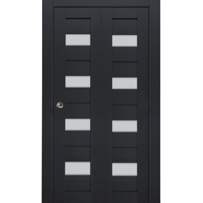 Sliding Closet Bi-Fold Doors  Veregio 7455  With Frosted Glass | Sturdy Tracks Moldings Trims Hardware Set | Wood Solid Bedroom Wardrobe Doors
