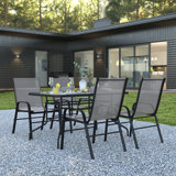 Elgin Patio Dining Set with Glass Table and Flex Stack Chairs