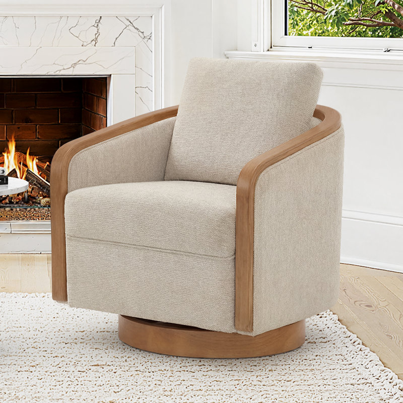 Fauteuil demi-tonneau pivotant rembourré de 29,2 po de largeur avec structure en bois massif Dove, Argent argent