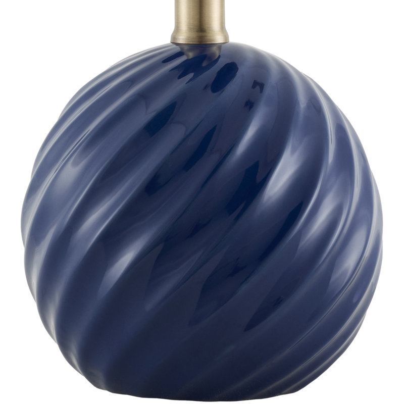 Wyatan Table Lamp, White Linen, Navy