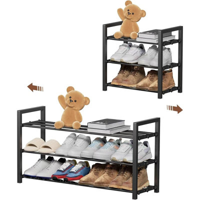 Étagère à chaussures extensible à 3 niveaux, étagère à chaussures réglable Range-chaussures autoportant en métal robuste pour porte d'entrée de placard (noir)