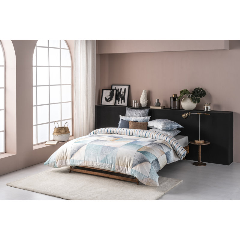 Ensemble de housse de couette réversible en coton biologique 3 pièces bleu / bleu sarcelle