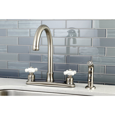 Kingston Brass Victorian Two-Handle 4-Hole 8" Centerset Kitchen Faucet with Side Sprayer