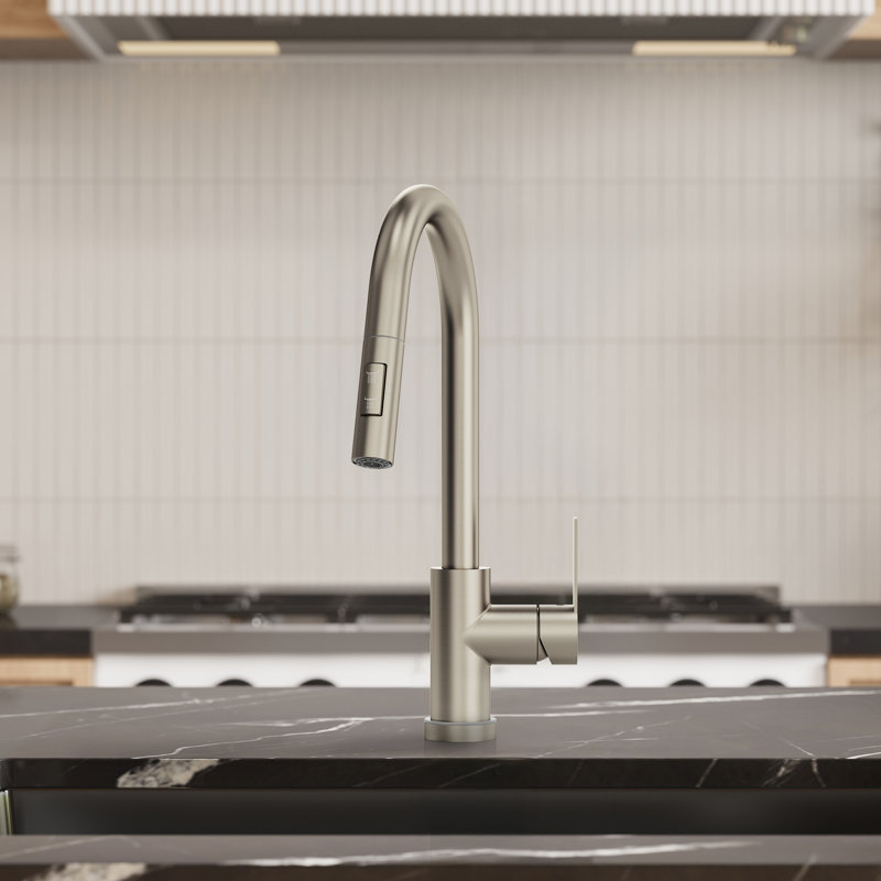 Robinet d'évier de cuisine extractible, robinet de cuisine à poignée simple avec base DEL, Nickel brossé