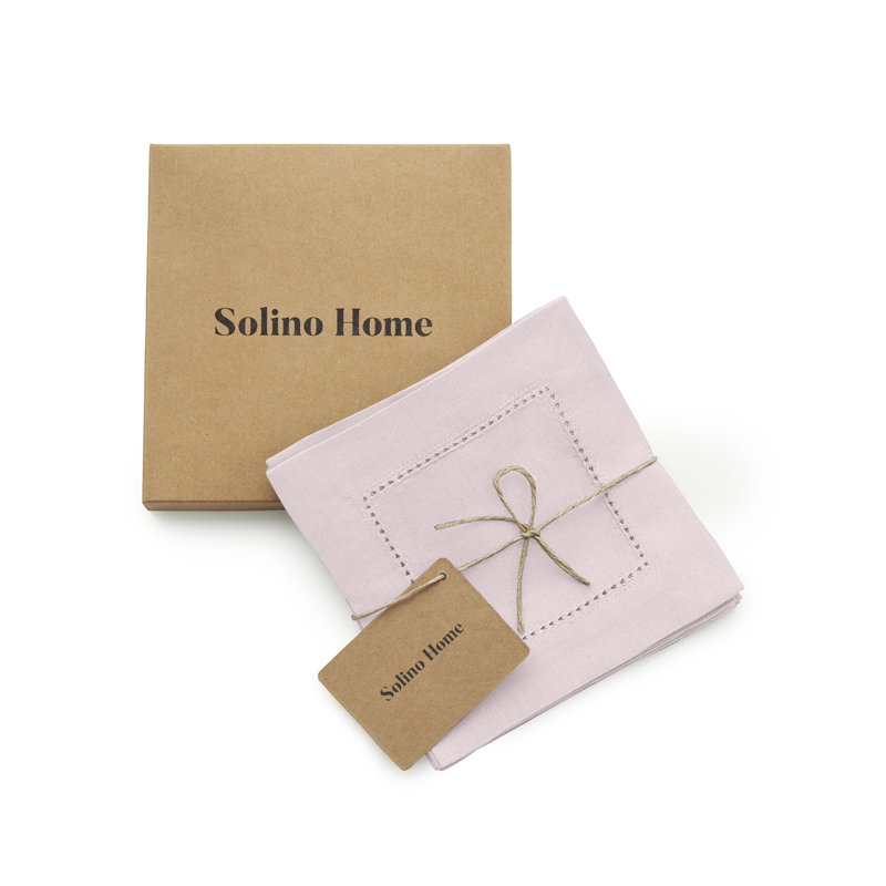 Cotton Linen Hemstitch Cocktail Napkins, Pink