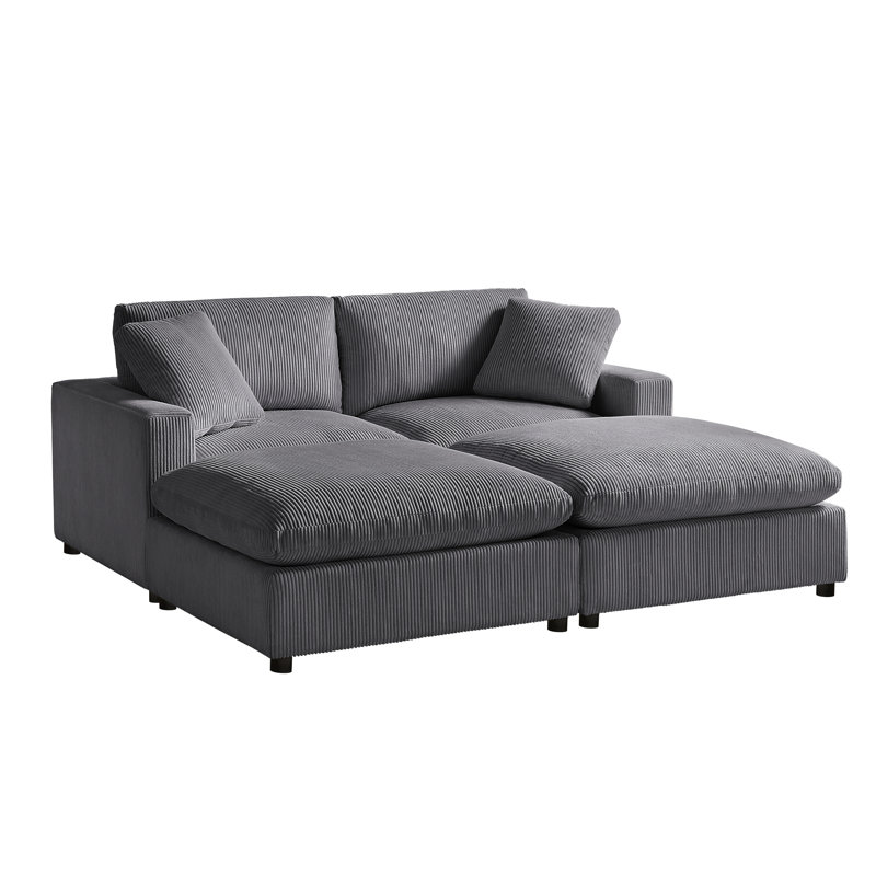 Vinessa 4-Piece Modular Down-Filled Sectional, Gray Corduroy