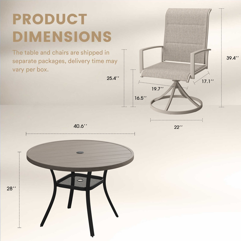 4-Person Outdoor Dining Set With Swivel Chairs, Cream/Grey Woodlike/Black