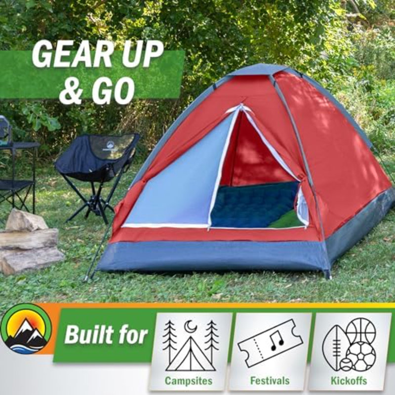 Tente pour 2 personnes avec abri de pluie et sac de transport facile à installer, Red