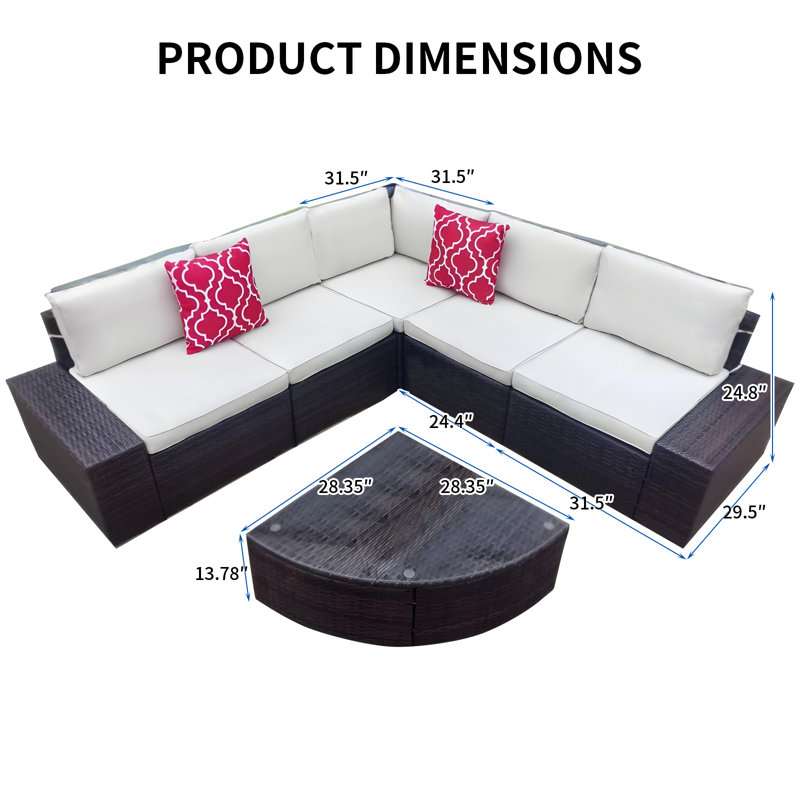 6 Pieces Patio Sofa Seating Group with Cushions