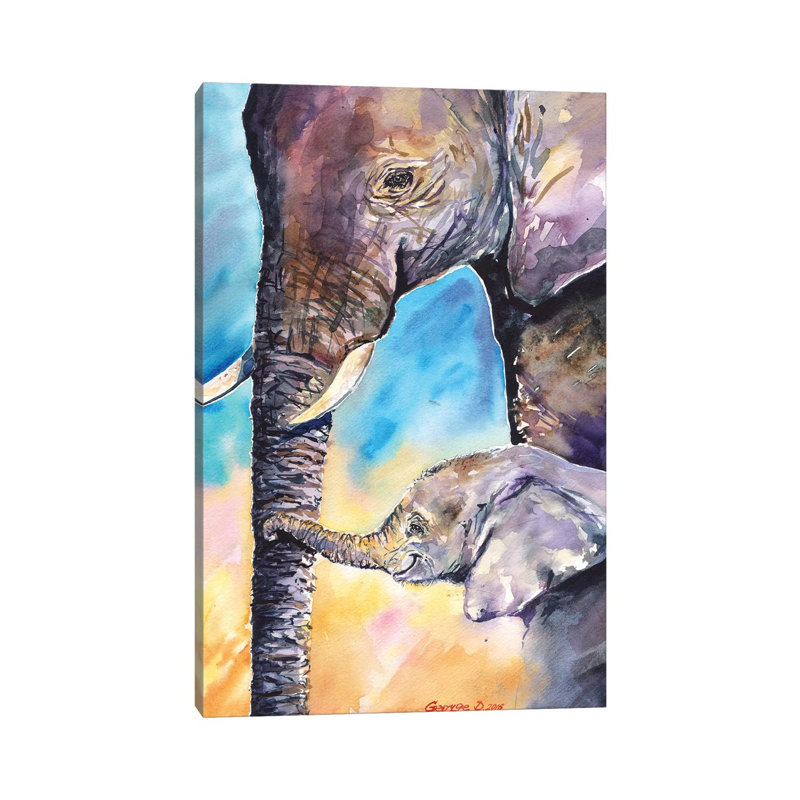 Elephant Mother And Calf by George Dyachenko - Wrapped Canvas Painting, 66.04 cm H x 45.72 cm W x 1.91 cm D