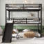 Structure de lit superposé triple élégant en métal noir avec glissières et barrières de sécurité, solution peu encombrante pour les chambres partagées et les maisons de vacances
