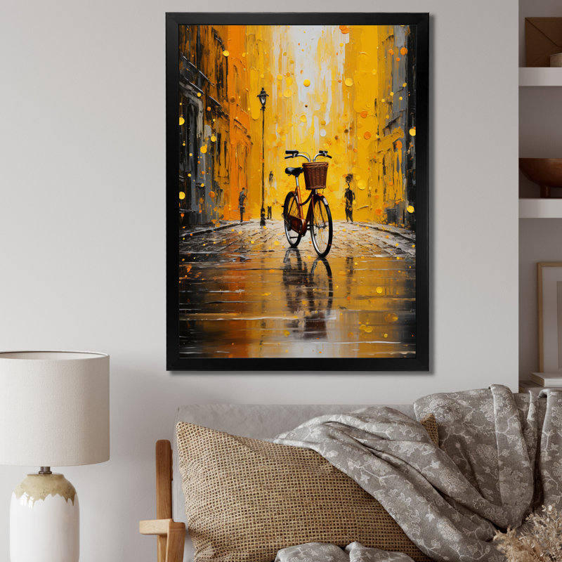 Bicycle Urban Rhythm Pointillism, reproduction d'art sur toile, H 32 po x l 16 po x P 1 po, Cadre photo noir