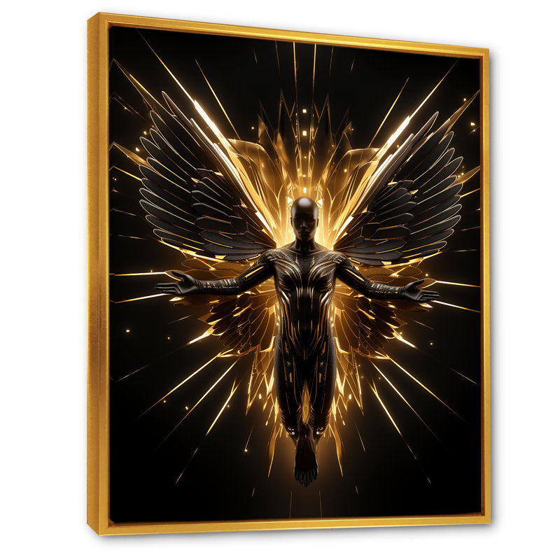 «Yellow Dark Fantasy Angel Warrior», art mural fantastique, Cadre flottant doré, H 32 po x l 24 po