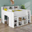 Lit mezzanine pleine grandeur pour enfants avec bureau et lit mezzanine en bois robuste à DEL avec plusieurs tablettes de rangement pour garçons et filles-621889160
