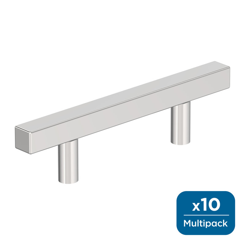 Bar Pulls Square 3 inch (76mm) Center-to-Center Polished Chrome Cabinet Pull - 10 Pack, Polished Chrome