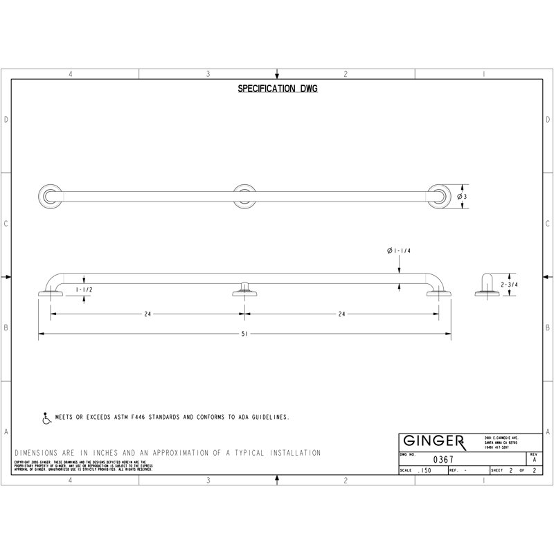 Hotelier 42" Grab Bar, Polished Chrome