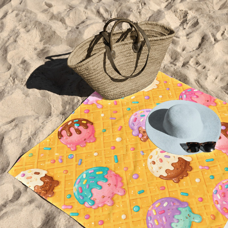 Serviette de plage 1Pcs Ice Cream Cone, avec un motif ludique de cônes fondants avec des paillettes colorées sur fond gaufré. Grande microfibre, parfaite pour les voyages, la natation et les voyages, unisexe.
