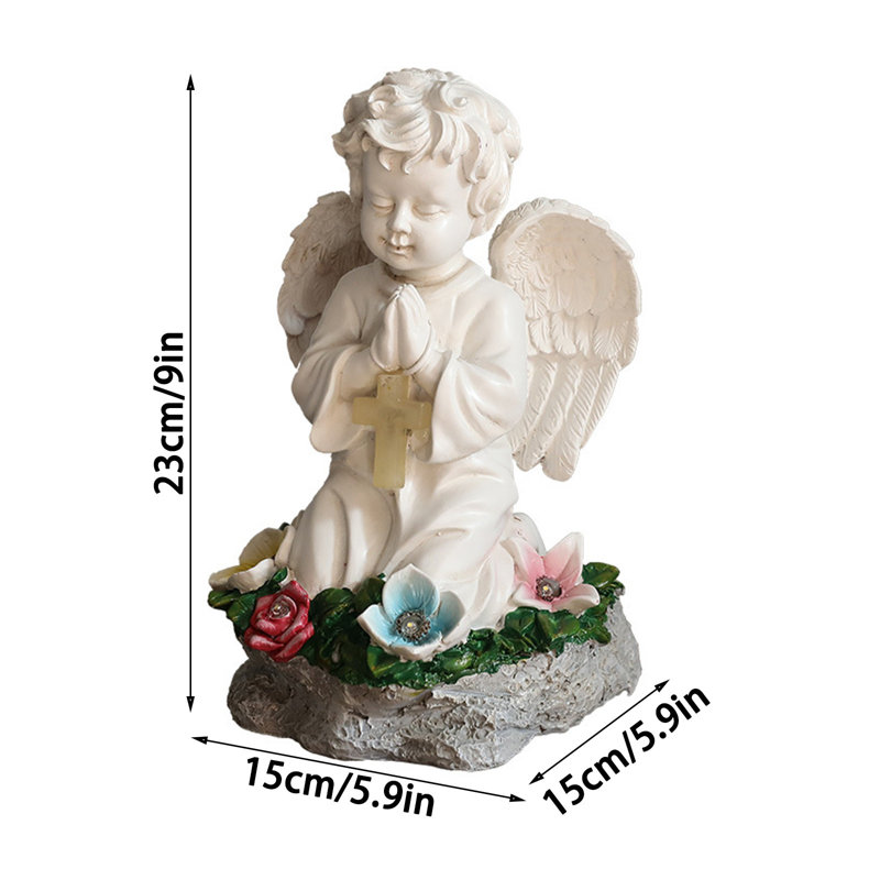 Solar Powered Resin Cherub Figurine Lamp Decorations