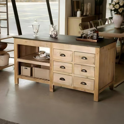 70.87"American-style vintage solid wood dining cabinet and kitchen island countertop