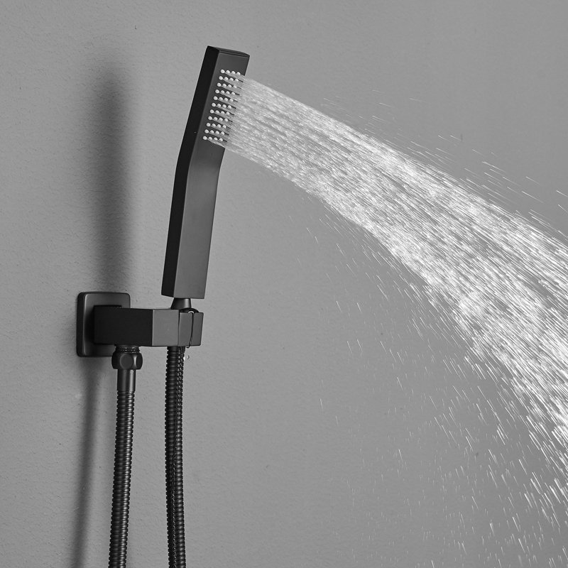 Pomme de douche de salle de bain luxueuse - Pluie murale en noir, poignée, valve de mélange en laiton massif finition pluie, glacis