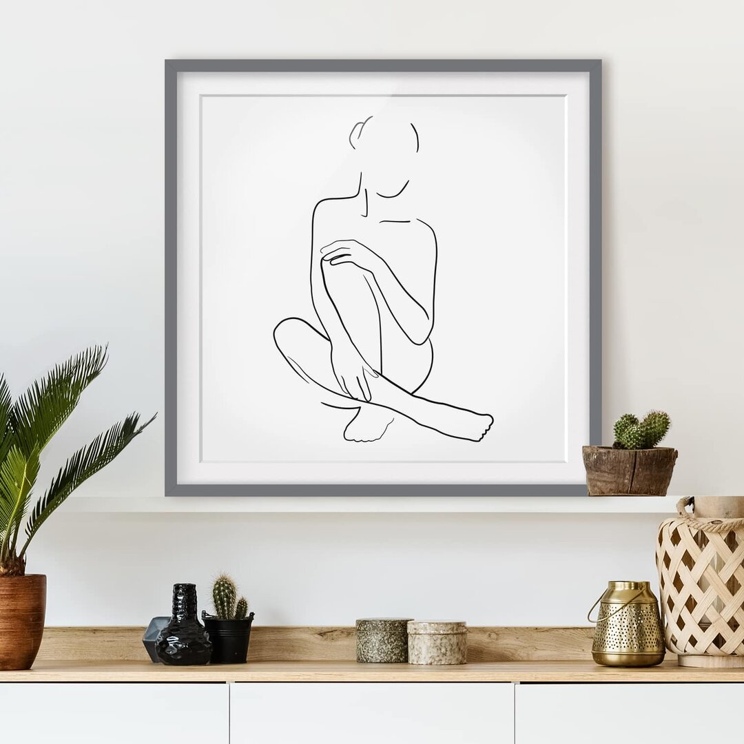 Gerahmter Grafikdruck Line Art Woman Sitting