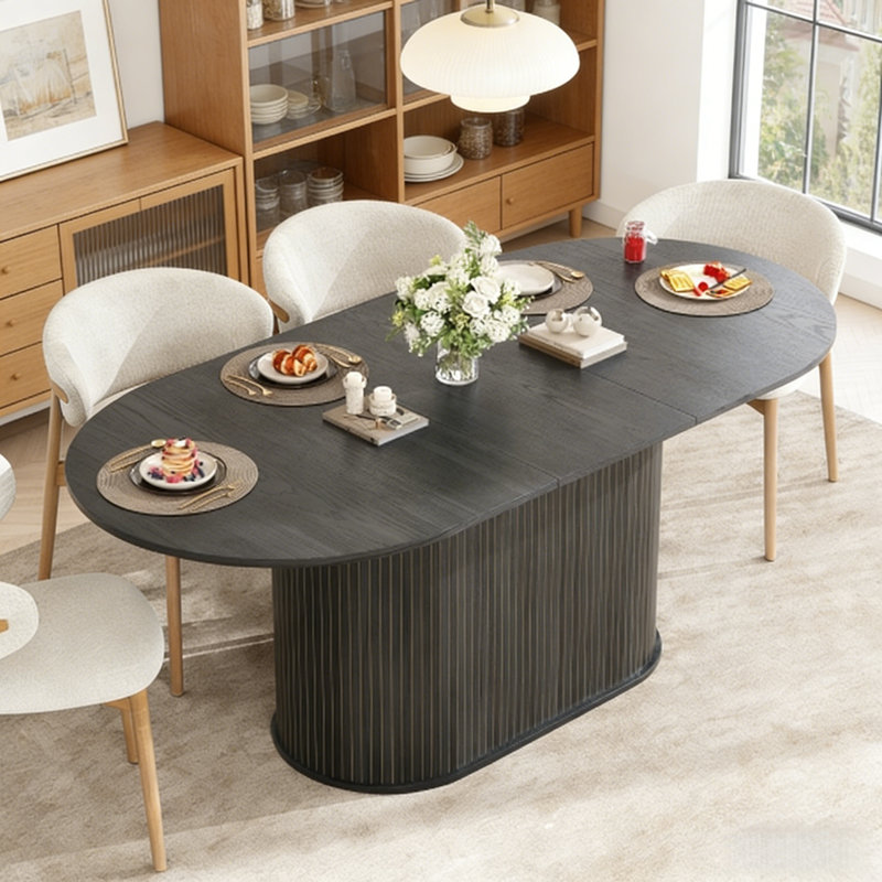 Table de salle à manger extensible 55,1 "à 70,9" avec base piédestal cannelée, table de salle à manger extensible moderne pouvant accueillir 4 à 6 personnes pour la cuisine, la salle à manger et le salon