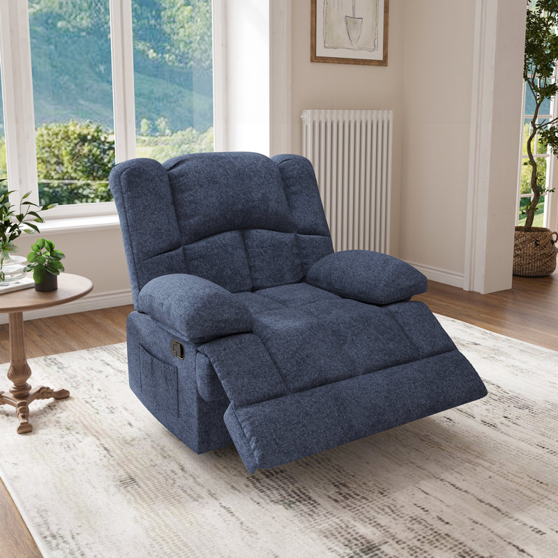 Catherne 40.1" Wide Upholstered Recliner, Blue Performance Chenille