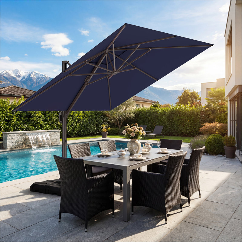 Parasol d'extérieur en porte-à-faux 10 'X 10' avec support à manivelle, L 120 po x P 120 po, Marine