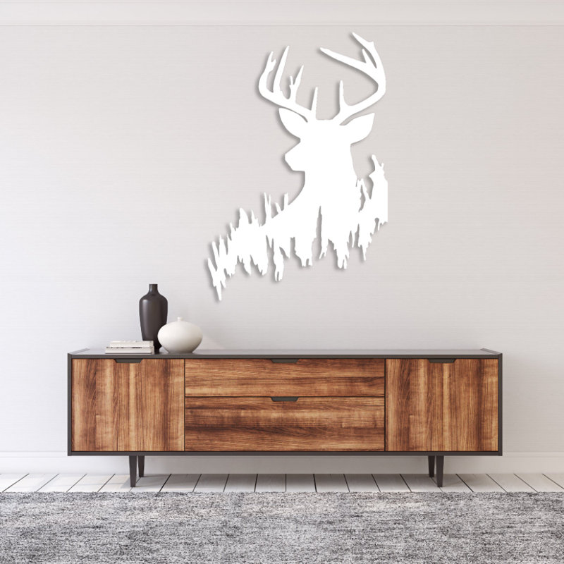 Deer In The Woods Metal Wall Art - Wildlife Forest Scene Decor - Deer Silhouette Nature Design - Rustic Cabin Lodge Wall Hanging - Modern Industrial Metal Sculpture - Outdoor Adventure Home Decor - Statement Art Piece