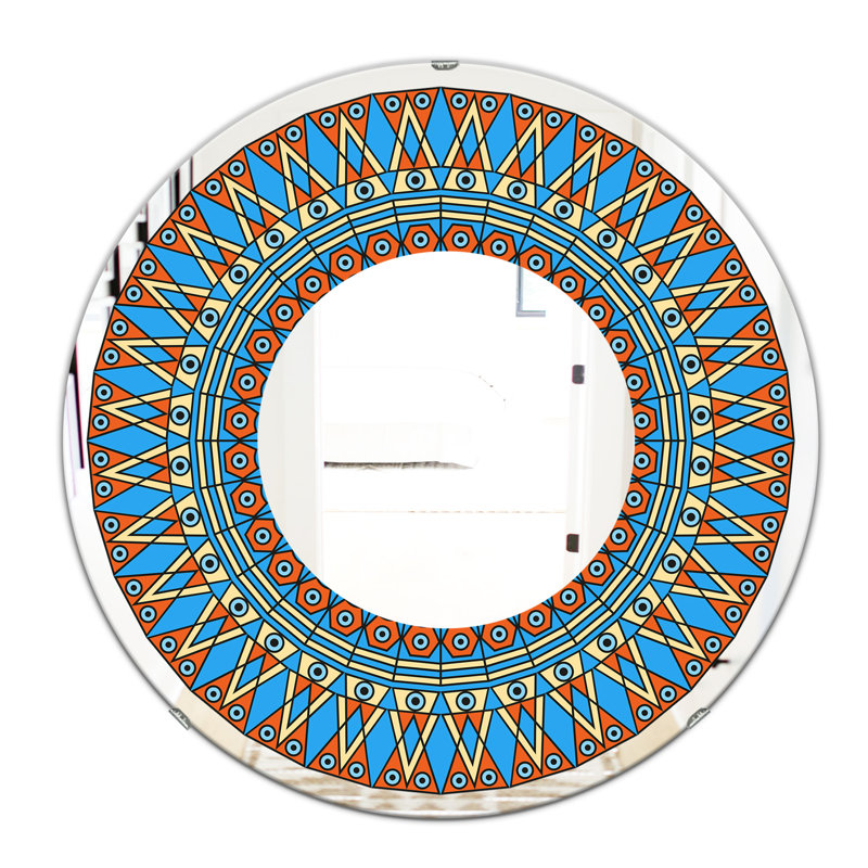 Motif orange et bleu - Miroir Mid-Century - Miroir mural décoratif, H 23,6 po x l 23,6 po