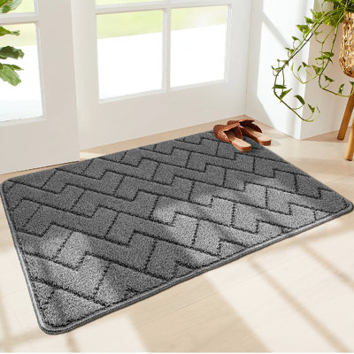  32"x48" Light Grey Non-slip Indoor Doormat, Machine Washable Low Profile Entry Rug, Absorbent Dirt Trapper Shoe Scraper Inside Floor Mat