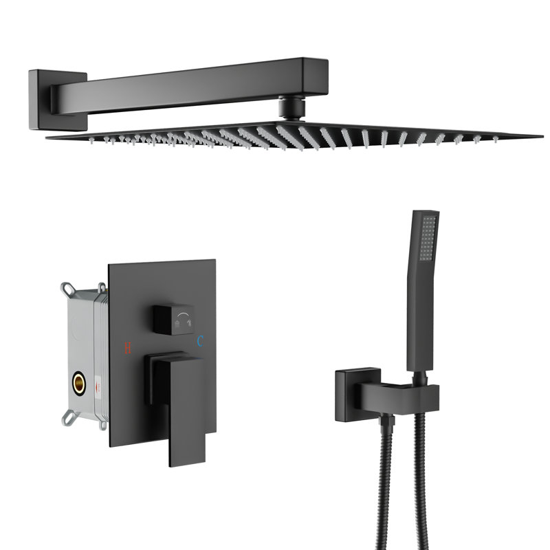 12 Inch Square Wall Mounted Shower Head Shower System Luxury Rain Mixer Shower Combo Set Rough-In Valve Body And Trim Included