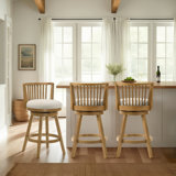 Drumrankin Counter Height Or Bar Height Rubberwood Barstool With Fabric Seat - Set Of 3